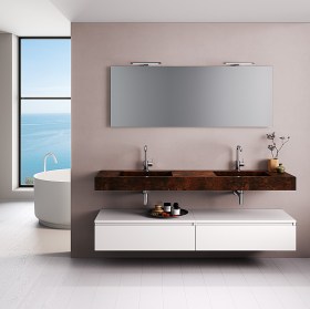 Top bagno con doppio lavabo integrato cassettoni (MARMO-CARRARA/CORTEN-BIANCO)